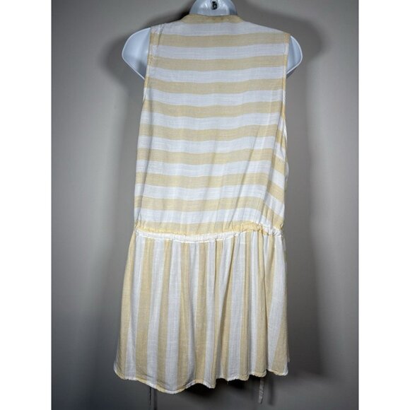 UMGEE Sleeveless Butter Yellow Stripped Wrap Vest Boho Lagenlook Size Medium - Picture 5 of 6